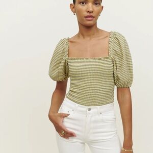 NWT Reformation Marilyn Top Green Check - Size L